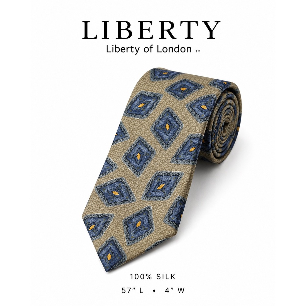 LIBERTY of London Vintage Necktie Diamond Geometric Print Silk Tie 57"L 4"W